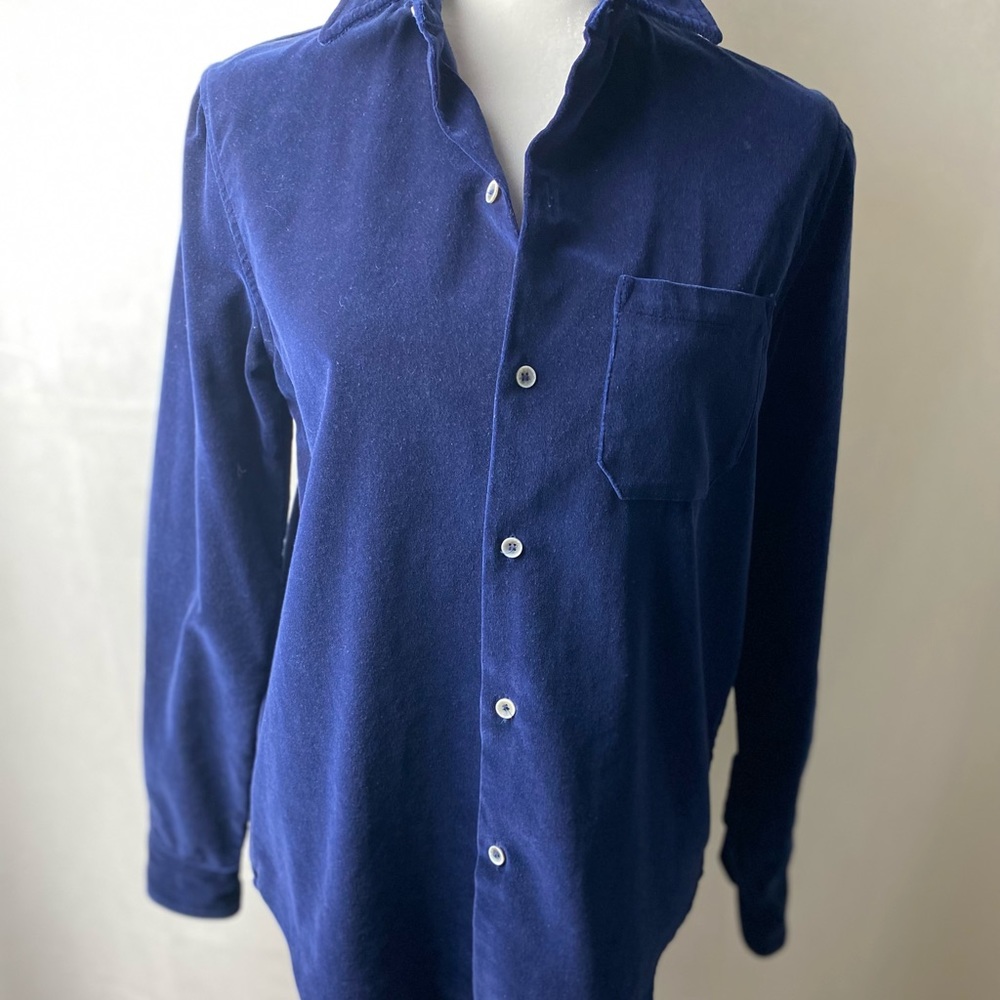 PASSENGER dark navy velvet shirt.